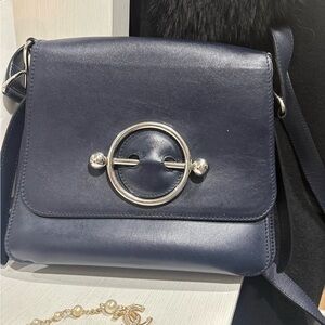 JW ANDERSON Navy Blue Crossbody Bag with Silver Accents